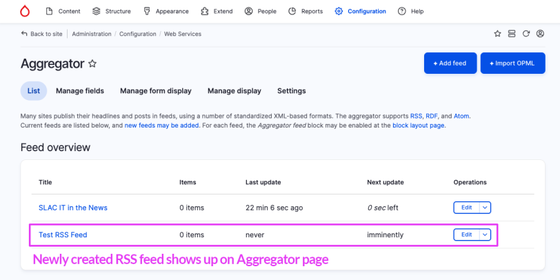 screenshot of aggregator setting page