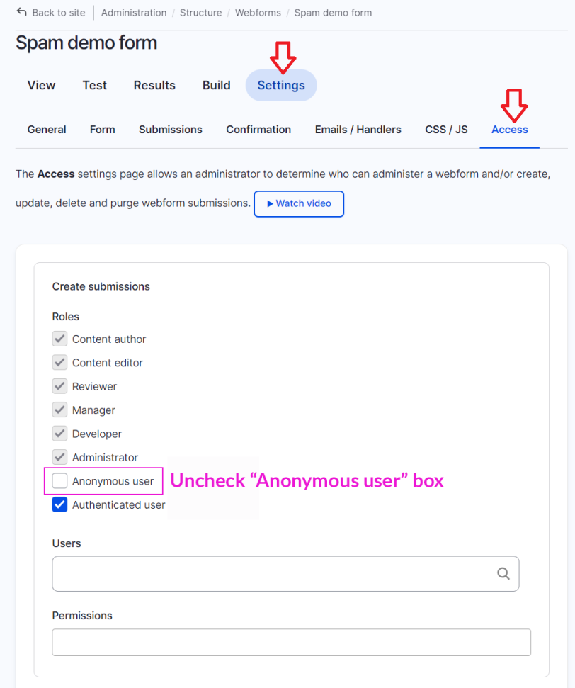 screenshot of how to restrict access for users with SLAC credentials