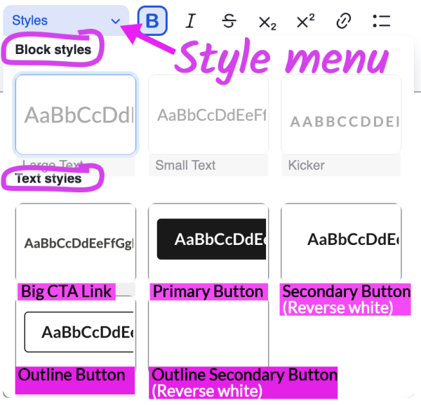 Edit screen of dropdown of WYSIWYG Button Style