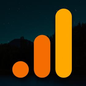 Google Analytics logo with an orange dot and two thick orange vertical lines side by side.