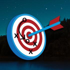 Bullseye graphics against dark landscape background to represent Stage 2 for strategy.