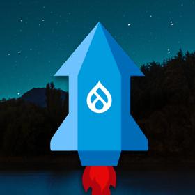 Blue rocket taking off against dark landscape back to represent Stage 4 for launching a website.